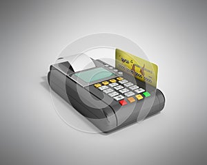 Credit Card trminal Machine 3D rendering on grey