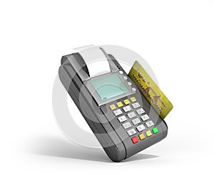 Credit Card trminal Machine 3D rendering on white