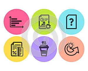 Credit card, Unknown file and Report icons set. Takeaway, Horizontal chart and Share idea signs. Vector