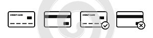 Credit card vector isolated icons. Bank card black outlines icons. Mobile payment. Payment transfer transaction
