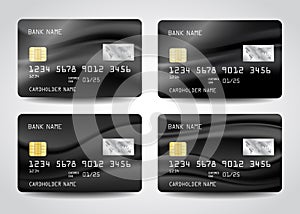 Credit Card vector set icons. Realistic black credit cards design set with abstract background design