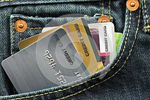Credit cards in blue jeans pocket
