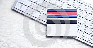 Credit cards on the computer keyboard
