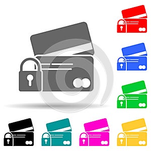 credit cards and lock multi color style icon. Simple glyph, flat vector of cyber security icons for ui and ux, website or mobile