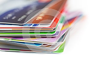 Credit cards stack close up