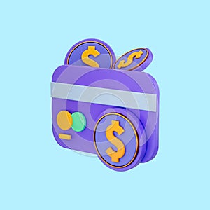 Credit debit card and dollar icon 3d render concept for Money finance savings
