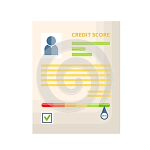 Credit document with history, statistics, indicators of creditworthiness and solvency.