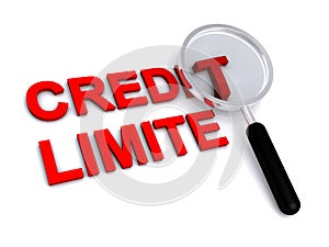 Credit limite with magnifying glass on white photo
