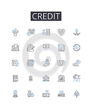 Credit line icons collection. Debt, Finance, Loan, Cash, Trust, Payment, Mortgage vector and linear illustration. Funds