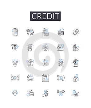 Credit line icons collection. Debt, Finance, Loan, Cash, Trust, Payment, Mortgage vector and linear illustration. Funds