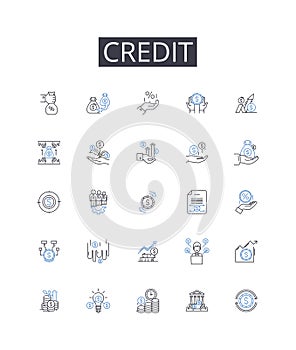 Credit line icons collection. Debt, Finance, Loan, Cash, Trust, Payment, Mortgage vector and linear illustration. Funds