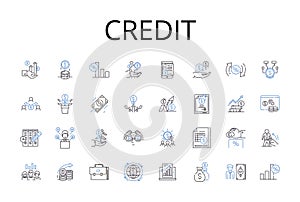 Credit line icons collection. Debt, Finance, Loan, Cash, Trust, Payment, Mortgage vector and linear illustration. Funds