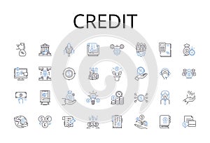 Credit line icons collection. Debt, Finance, Loan, Cash, Trust, Payment, Mortgage vector and linear illustration. Funds
