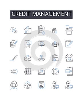 Credit management line icons collection. Debt resolution, Asset allocation, Financial planning, Investment strategy