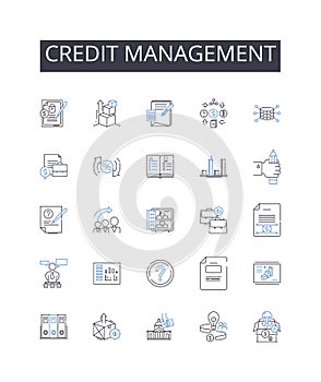 Credit management line icons collection. Debt resolution, Asset allocation, Financial planning, Investment strategy