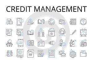 Credit management line icons collection. Debt resolution, Asset allocation, Financial planning, Investment strategy