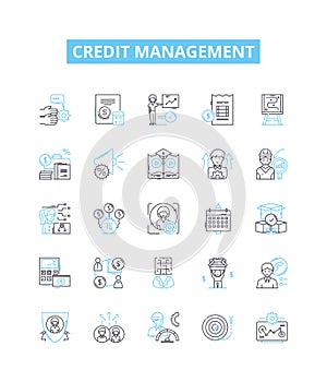 Credit management vector line icons set. Credit, Management, Debt, Financing, Collection, Score, Reports illustration