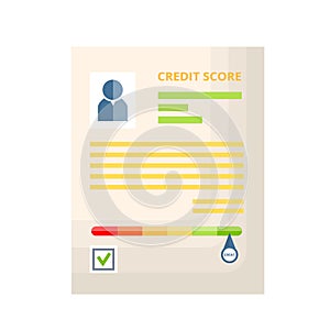 Credit document with history, statistics, indicators of creditworthiness and solvency. photo