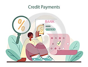 Credit Payments concept. Analyzing interest rates and timely repayments. photo