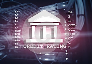 Credit Rating on data center background. Calculation and analysis of credit rating
