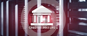 Credit Rating on data center background. Calculation and analysis of credit rating