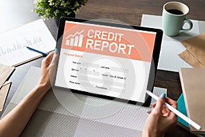 Credit report application form on screen. Business and finance concept