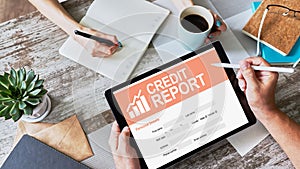 Credit report application form on screen. Business and finance concept
