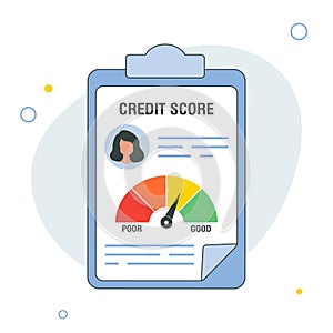 Credit report document concept. Personal credit score information. Vector flat illustration