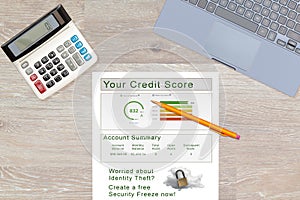 Credit report and lock or freeze recommendation on desk