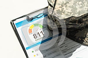 Credit report with score on a desk. High quality photo