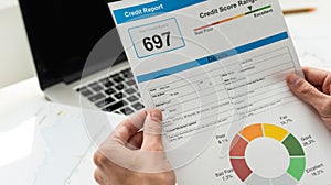 Credit Report with Score rating app on smartphone screen showing creditworthiness of a person for loan and mortgage