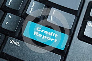 Credit Report write on keyword isolated laptop background