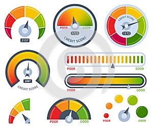 Credit score. Bad or good meter vector set