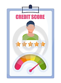 Credit score bank concept vector. Bank managers examine the client credit history from bad to good.