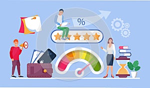 Credit score concept vector. Bank managers examine the client credit history from bad to good. Payment history