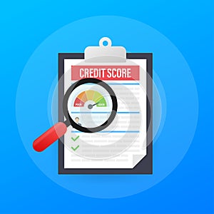 Credit score document. Paper sheet chart of personal credit score information. Vector illustration.