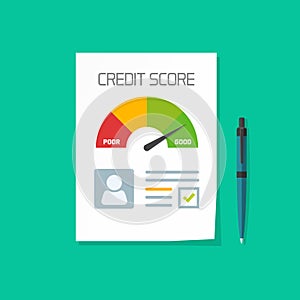 Credit score document vector, paper sheet chart of personal data