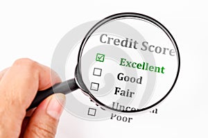 Credit score form with magnifier glass.