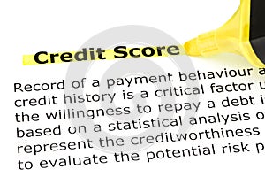 Credit Score highlighted in yellow