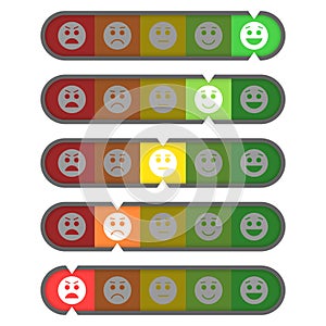 Credit score meter with color levels from poor to good. Rating customer satisfaction indicators