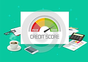 Credit score rating report analysis check or financial history accounting information concept vector flat cartoon