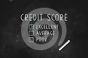 Credit Score report with excellent mark  drawn with chalk on black board vector illustration