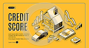 Credit score service isometric vector website photo