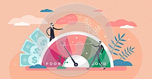 Credit score vector illustration. Wealth evaluation in tiny persons concept