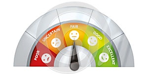Credit score vector meter concept, personal finance business rating gauge, mortgage good bad scale.