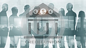 Credit Union. Financial cooperative banking services. Finance abstract background