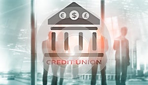 Credit Union. Financial cooperative banking services. Finance abstract background