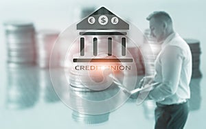 Credit Union. Financial cooperative banking services. Finance abstract background.