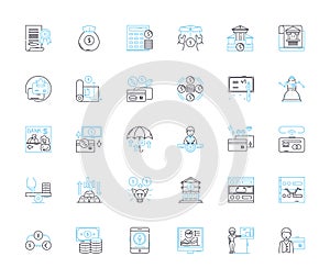 Credit union linear icons set. Cooperative, Membership, Savings, Loans, Deposits, Financial, Nonprofit line vector and