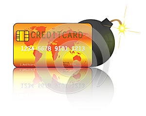 Creditcard with bomb. Creditcard debt photo